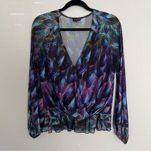 Bebe Colorful Multicolor Long sleeve wrap Peplum Top Size Medium